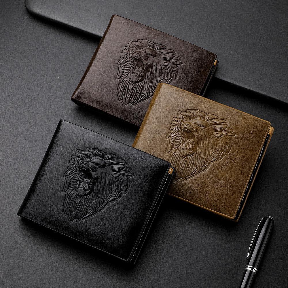 Men's Zipper Wallet Lion Embossed Pattern Animal