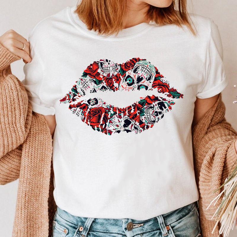 Fashion Printing Creative Color Lip Print Short Sleeve