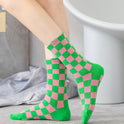 Women's Fashion Chessboard Plaid Contrast Color Tube Socks