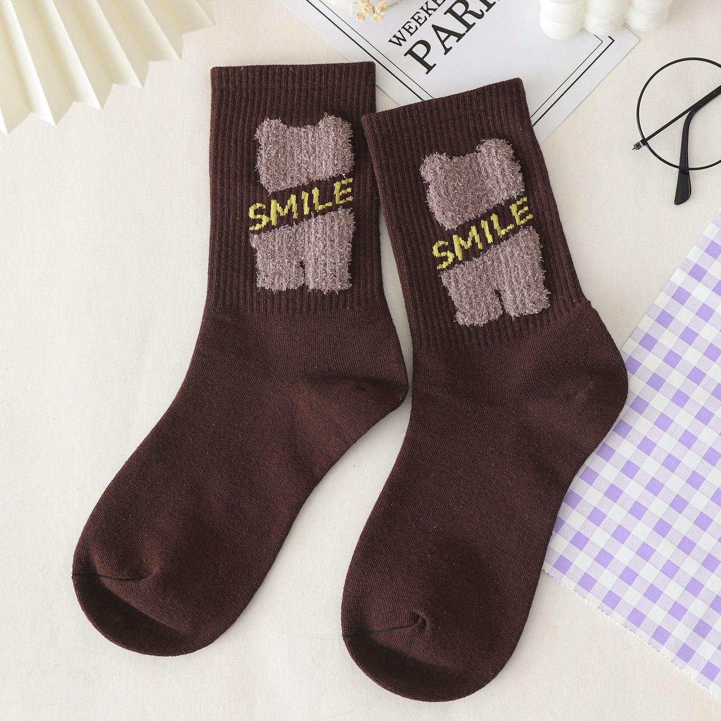 Women's Long Letter Simplicity Feather Yarn Socks