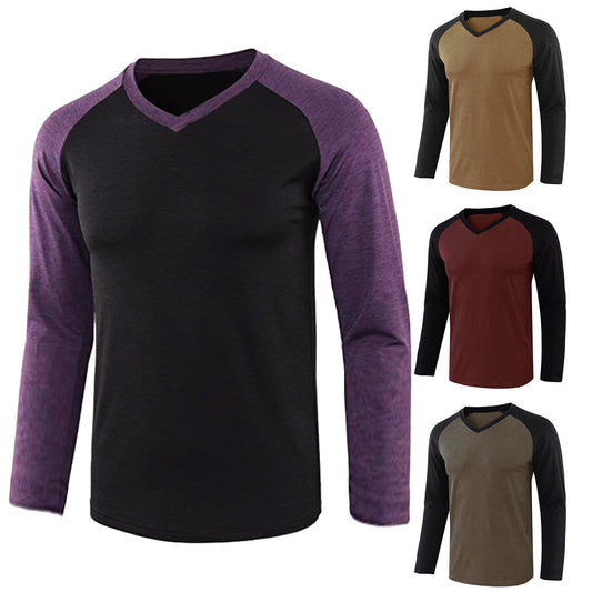 Men's Long-sleeved Contrast Raglan Sleeve T-shirt