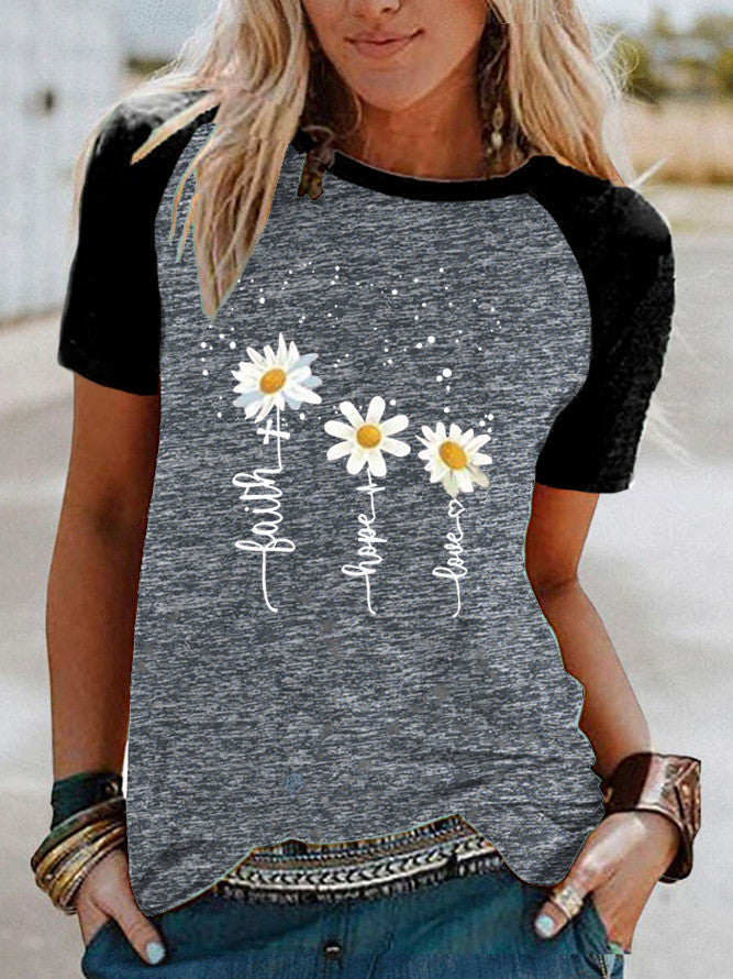 Three Little Daisies Print Short-sleeved T-shirt