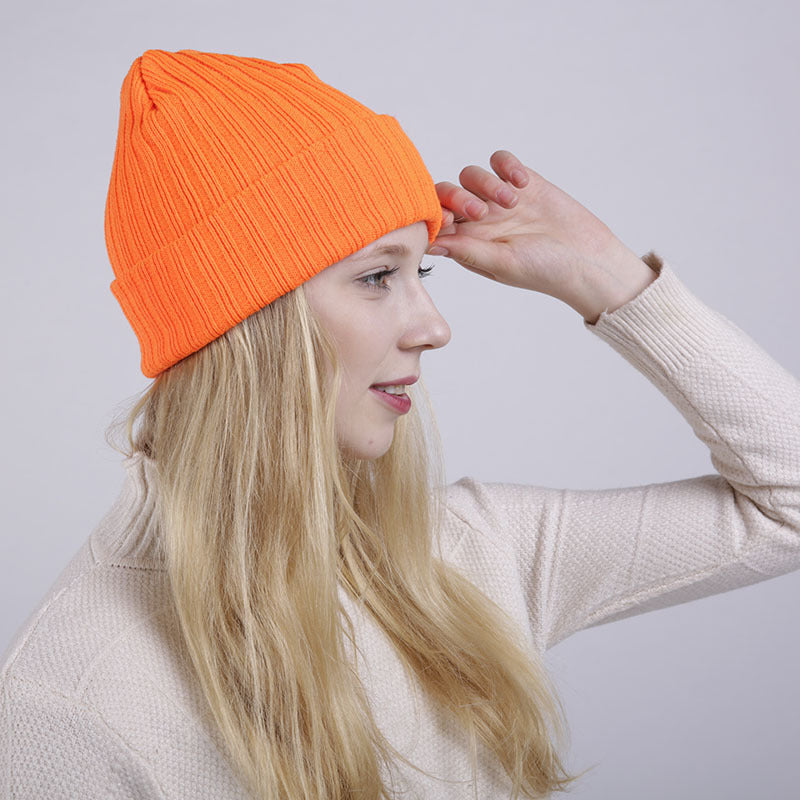 Solid Color Straight Stripe Curling Double Layer Warmth Ladies Woolen Hat