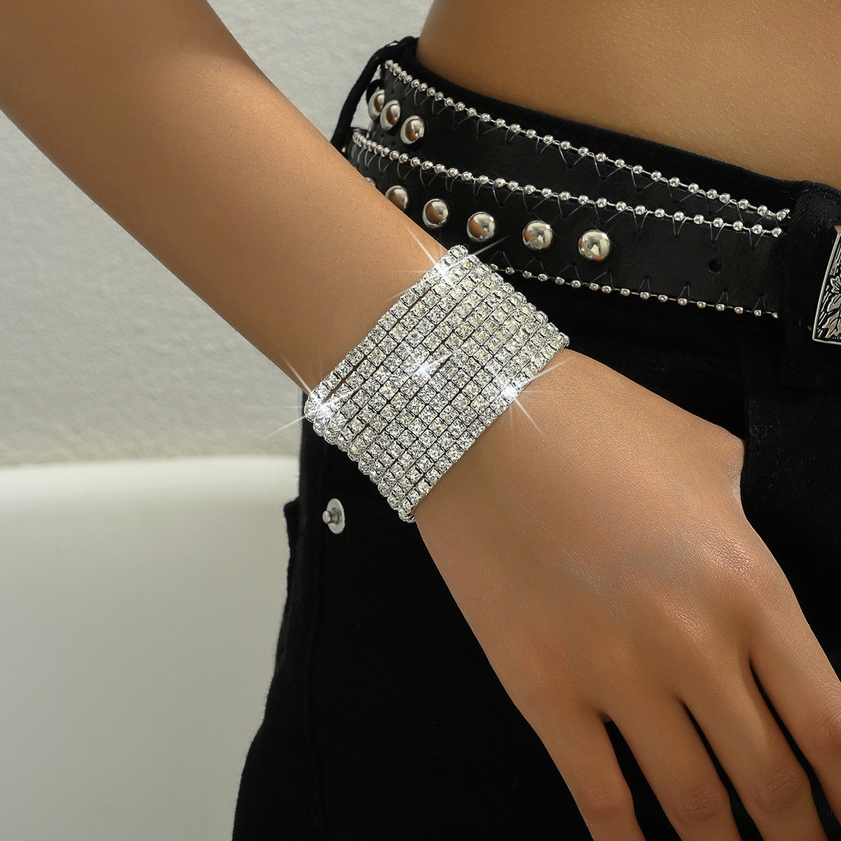 Women's Diamond Elastic Bracelet Wrist Ring Gems