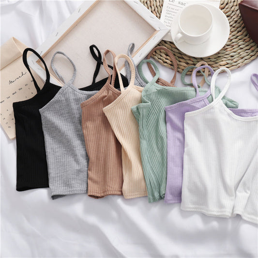 Pure Color Wild Knitted Leaf Small Camisole Women