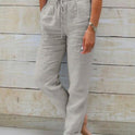 Cotton And Linen Women's High Waist Elastic Waist Solid Color Cotton And Linen Casual Pants