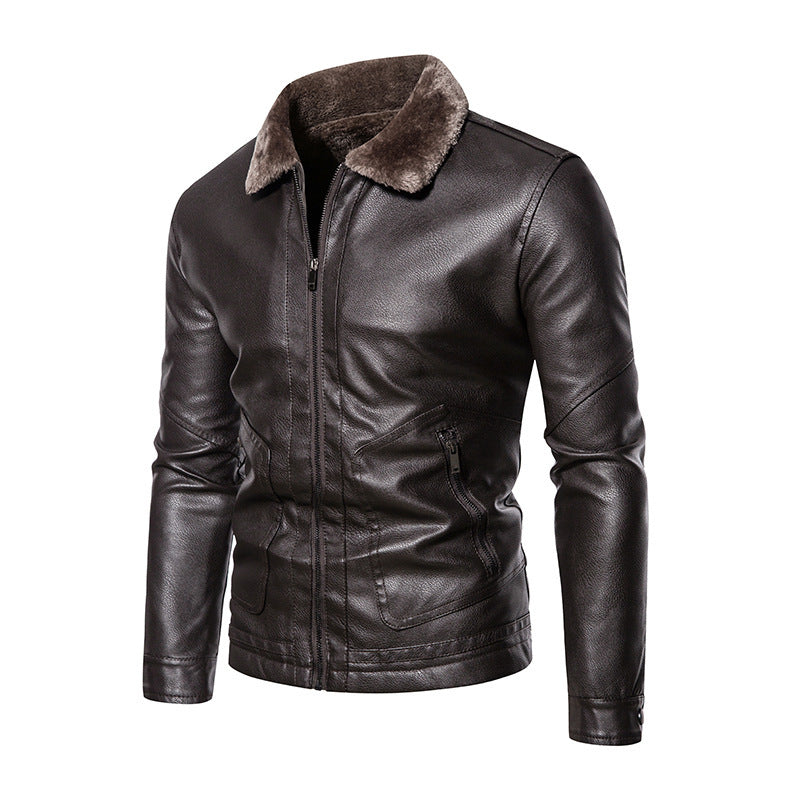 Slim Fit Lapel Business Casual Leather Jacket For Men