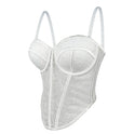 Mesh Camisole Low Cut Contrast Color Cinched Waist Slim-fit Breathable Body Shaping Fishbone Corset