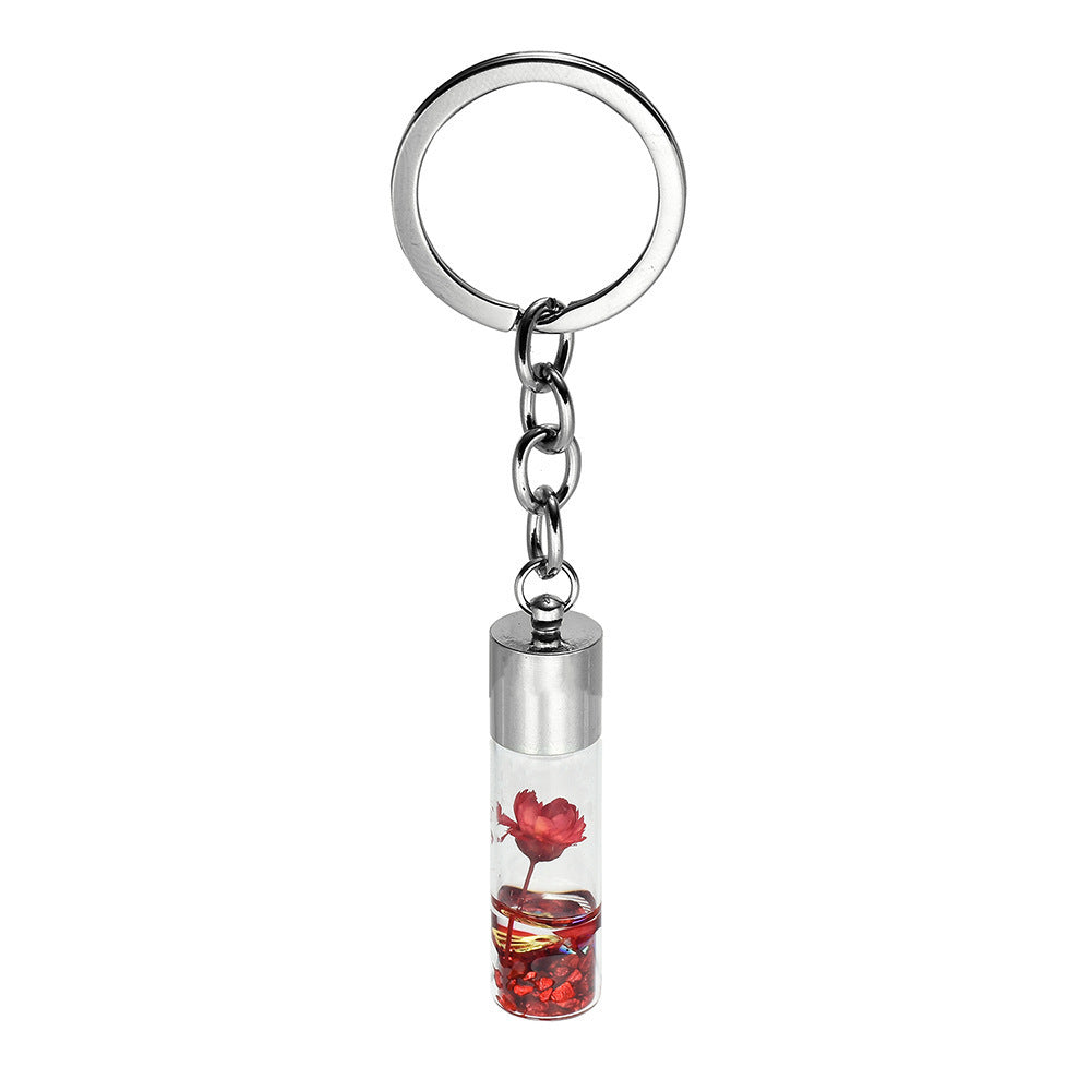 Plant Dried Flower Glass Bottle Pendant Keychain