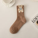 Coffee Color Wool Yarn Bear Socks Women's Middle Tube