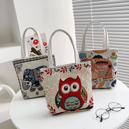 Small Retro Embroidered Canvas Handbag