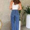 Oblique Waist Cross Beaded Straight-leg Frayed Hem Jeans