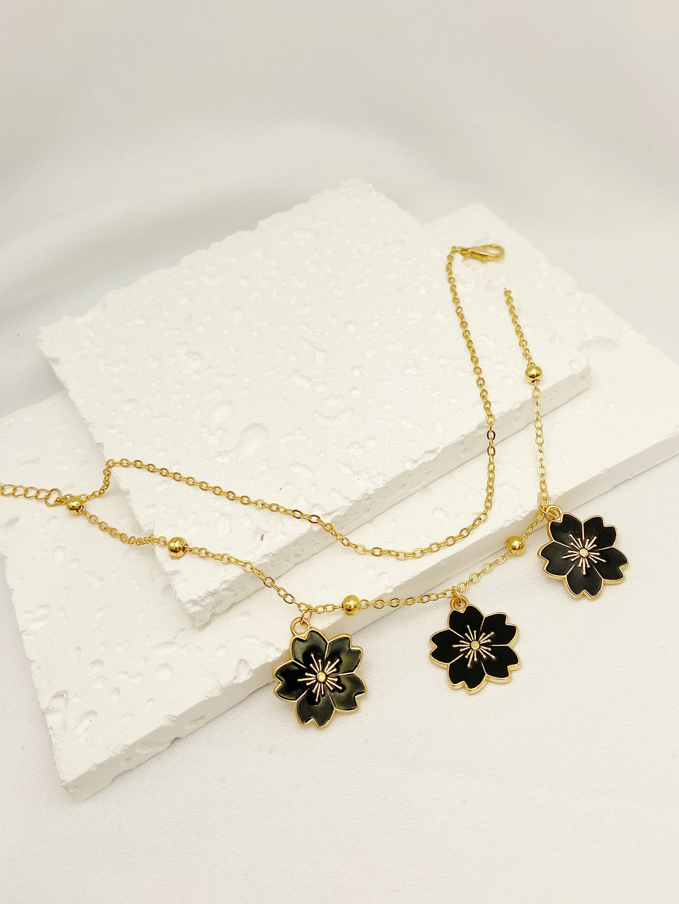 Simple Double-layer Oil-spot Glaze Flowers Pendant Anklet