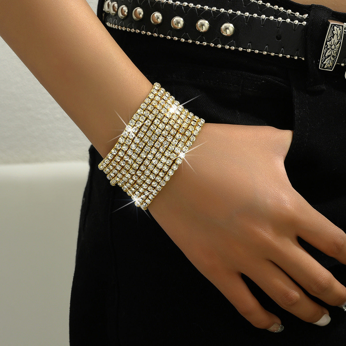 Women's Diamond Elastic Bracelet Wrist Ring Gems