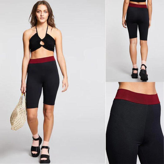 Summer New Contrast Color Five Point Pants High-elastic Slim Shorts