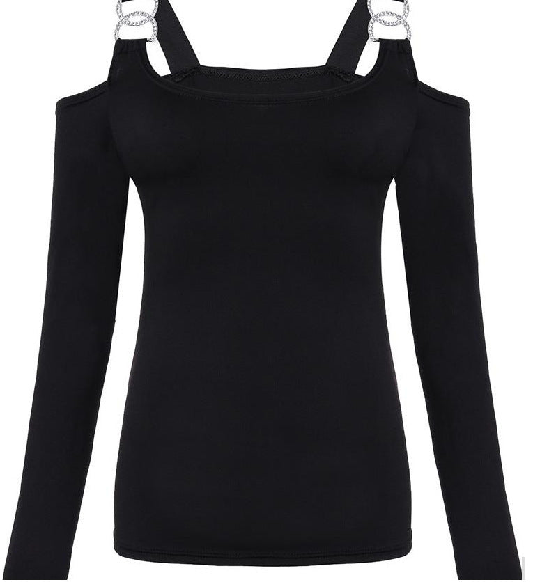 Women's Double Shoulder Long Sleeve T-shirt Top