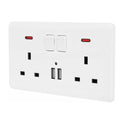 Double Wall Plug Socket 2 Gang 13A W 2 Charger USB Outlets Flat  UK