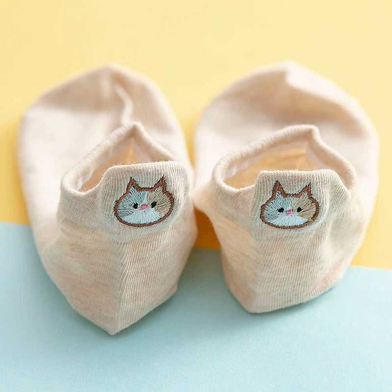 Socks Women's Socks Low Top Shallow Mouth Cotton Cute Japanese Style Cartoon Three-dimensional Heel Cat Boat Socks Spring And Summer Isn Fashion