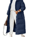 Solid Color Hooded Long Elegant Cotton-padded Coat Fashion Long-sleeve Zipper Pocket Women's Coat