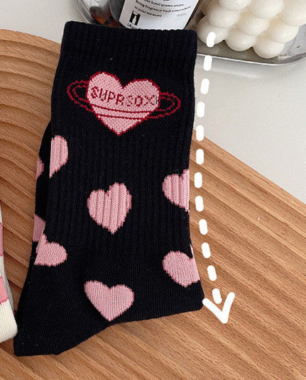 Love Black White Mid-tube Cute Students Girls Lolita Socks