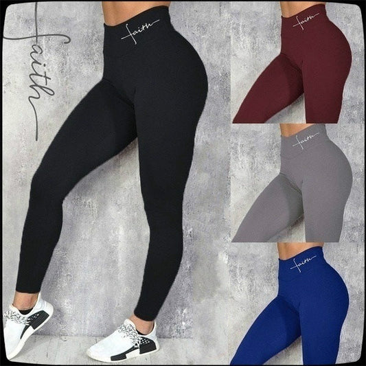 Waist Letter Printed Leggings Hip Lifting Stretch