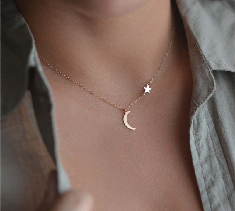 Simple star moon necklace