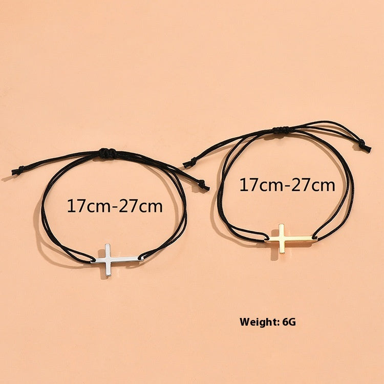 European And American Simple Alloy Cross Wax Rope Couple Bracelet Pair