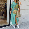 Women's Map Digital Printing Fashion Shirtdress