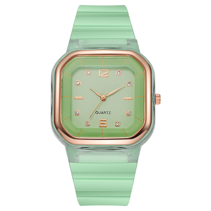 Student Style Children's Silicone Diamond Trend Fashion Square Women's Watch