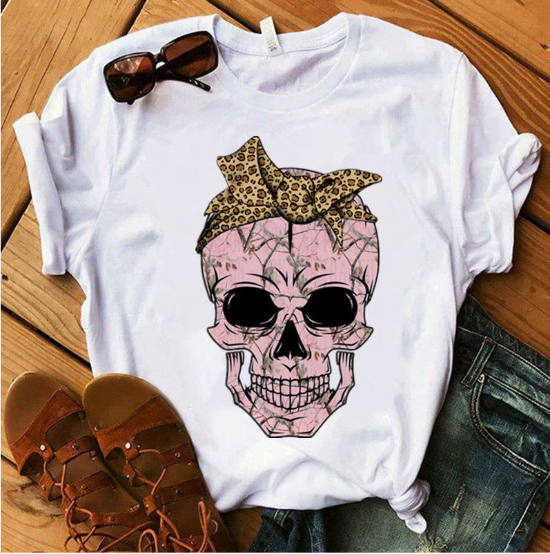 Camouflage Skull T-Shirt Female Leopard Print