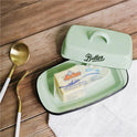 Lake Blue Enamel Dessert Tray With Lid Butter Box Cheese Storage