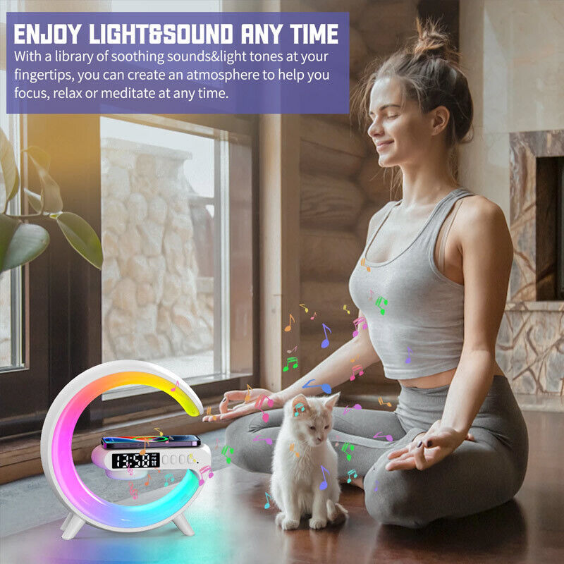 3in1 Smart G Lamp Bluetooth Speaker Wireless Charger RGB Alarm Clock Night Light