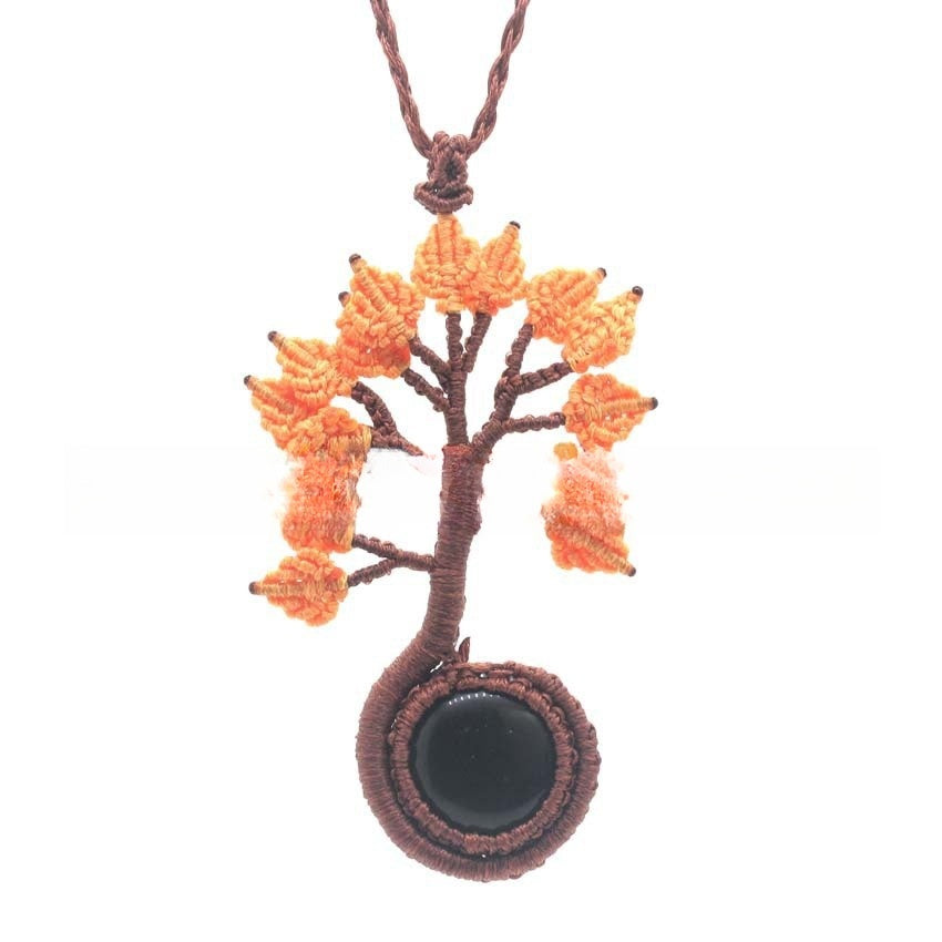 Natural Crystal Round Woven Tree Of Life Pendant Hand Woven Fashion
