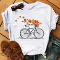 Women's Fun Bicycle And Sunflower Print Short Sleeve T-Shirt