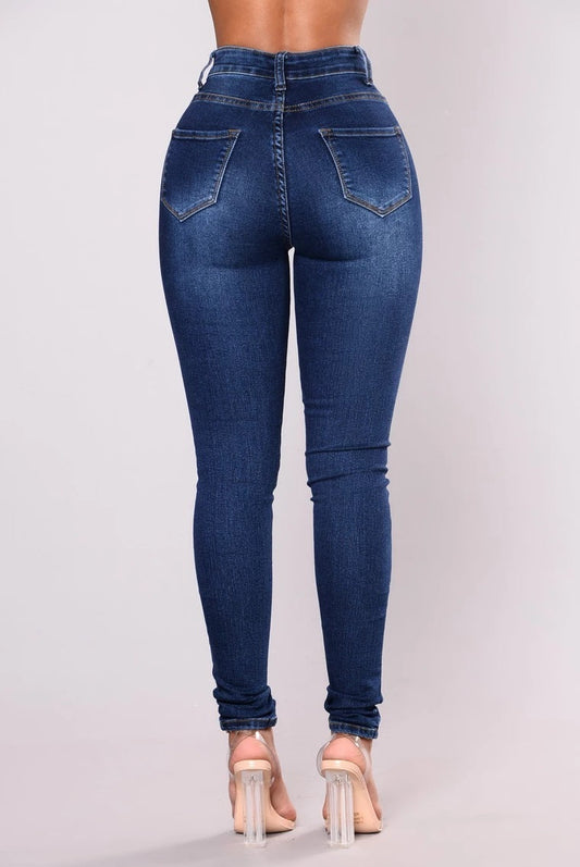 Stretch high-waist women's jeans pencil footwear