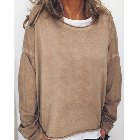 Solid Color Long Sleeve Casual Loose Top Women