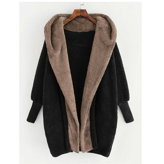 New Color Matching Hooded Loose Cardigan Jacket