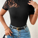 Slim-fit Slimming Lace Patchwork Short-sleeved T-shirt Women's Top