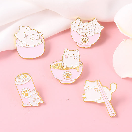 Kitty Brooch Bowl Cat Badge Golden M Badge Clothing Accessories Corsage Small Collar Pin