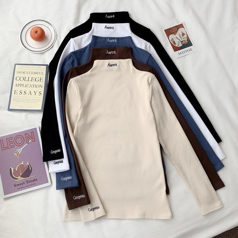 Half High Collar Long Sleeve T-Shirt Slim Top