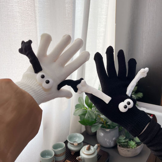 Couple Magnetic Warm Gloves Cute Doll Hand Gloves