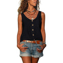 Summer Women's Solid Color And V-neck Button Vest Shirt