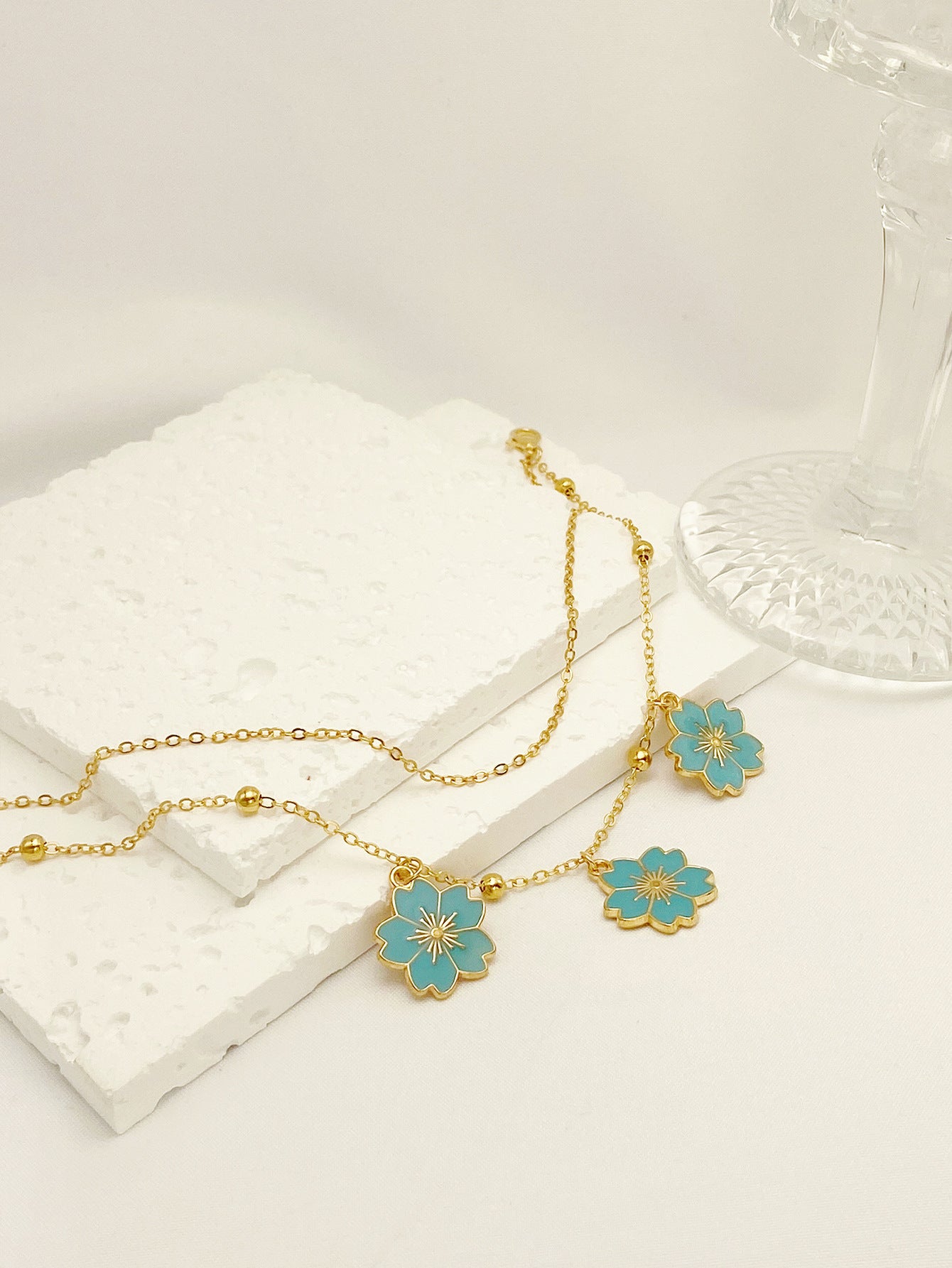 Simple Double-layer Oil-spot Glaze Flowers Pendant Anklet