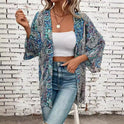 Ethnic Print Round Neck Shirt Bohemian Holiday Long Sleeve Shirt