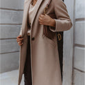 Solid Color Lapel Mid Length Button Wool Coat