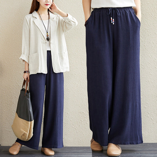 Hemp Rope Elastic Waist Wide leg Trousers