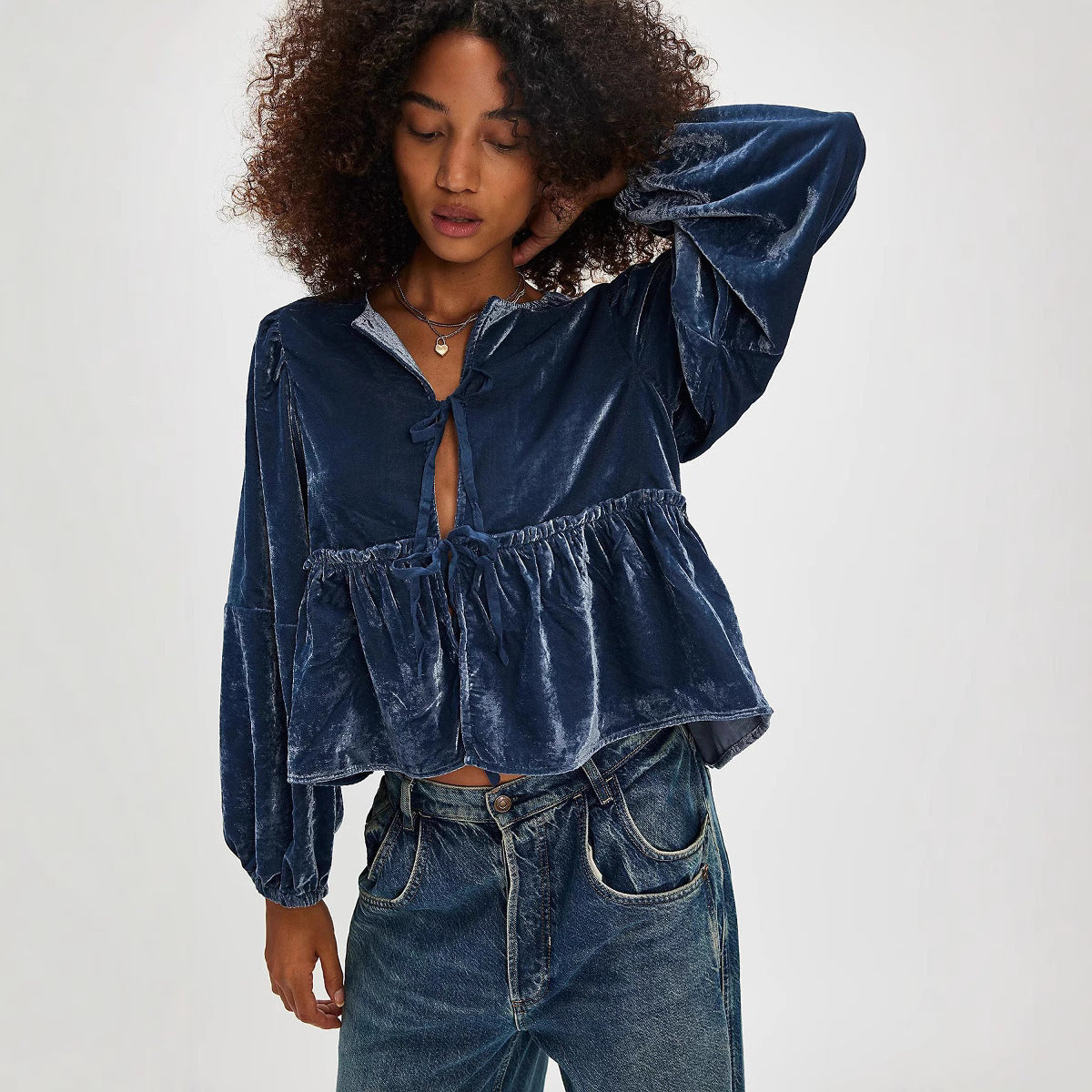 Women's Velvet Sweet Lace-up Shirt