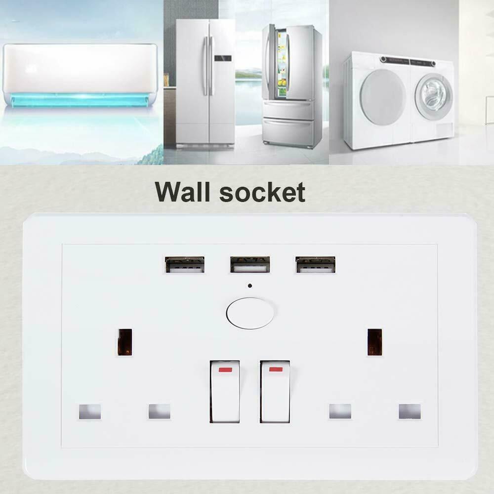 Double Wall Plug Socket 2 Gang 13A W 2 Charger USB Outlets Flat  UK