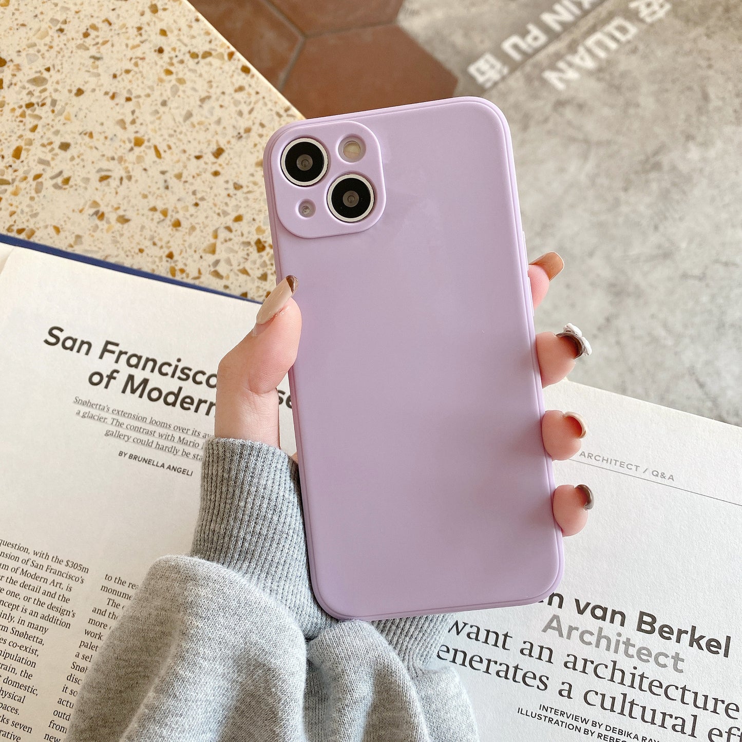 Simple Solid Color Straight Edge Liquid Silicone Phone Case