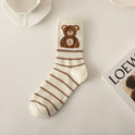 Coffee Color Wool Yarn Bear Socks Women's Middle Tube